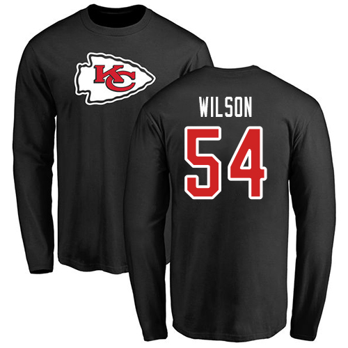 Men Kansas City Chiefs #54 Wilson Damien Black Name and Number Logo Long Sleeve NFL T Shirt->kansas city chiefs->NFL Jersey